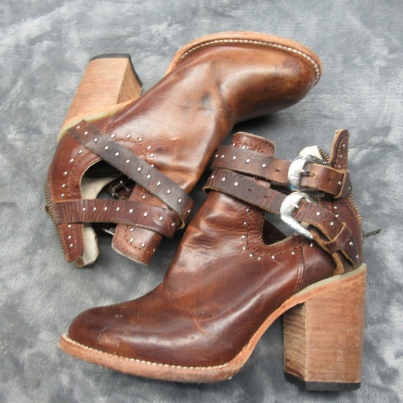 Freebird Womens‎ Boots 6 Rainbow Brown Western Studded Leather Ankle Booties - Picture 4 of 16